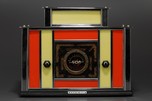 Radio-Glo Stained Glass + Chrome Radio in Coral with Yellow - Exceptional